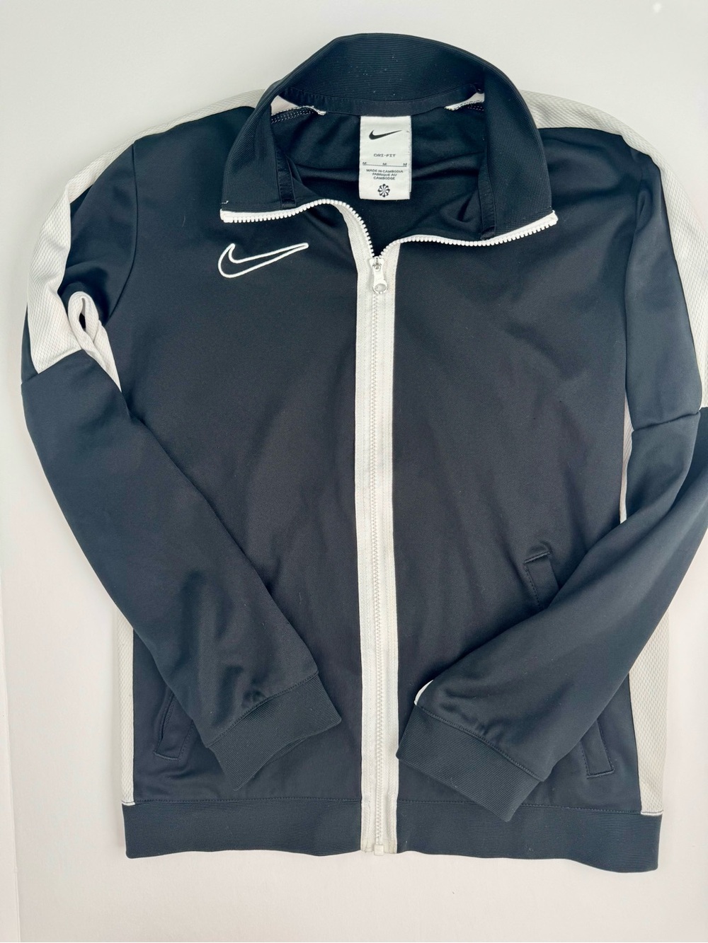 Nike Kids Dri-Fit Black and White Full-Zip Track Jacket